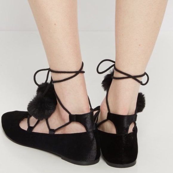 Velvet Pom Pom Flats - Picture 2 of 2