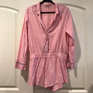 Pink striped sleeping romper