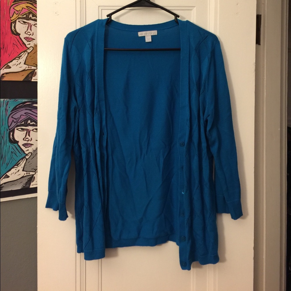 Teal Sweater cardigan with argyle print