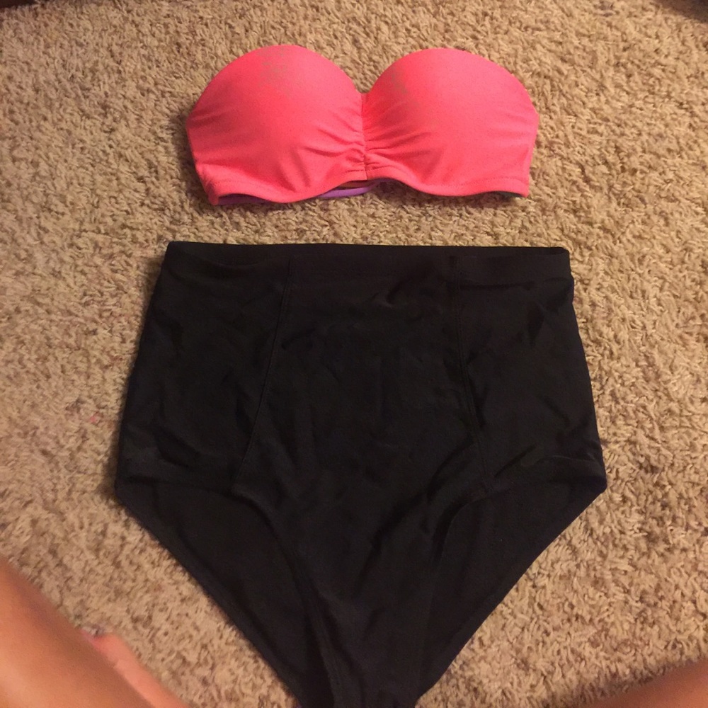 Black and coral swimsuit