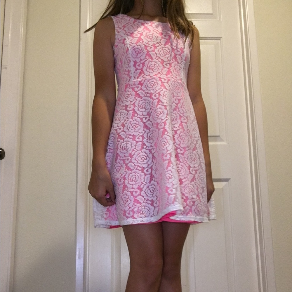Pink dress with white flower pattern