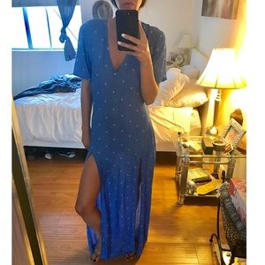 Vintage blue with white polka dots maxi dress