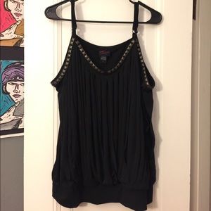 Edgy studded cutout fringe top