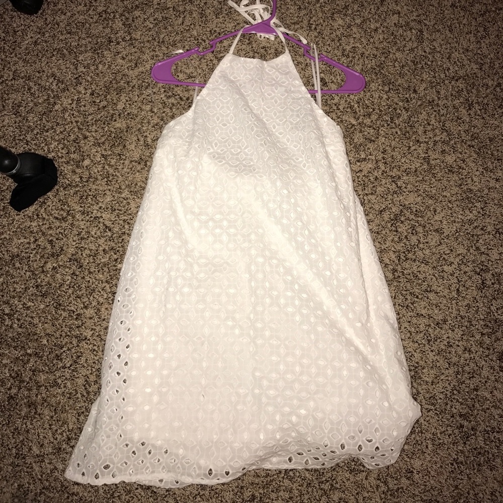 White eyelet halter dress