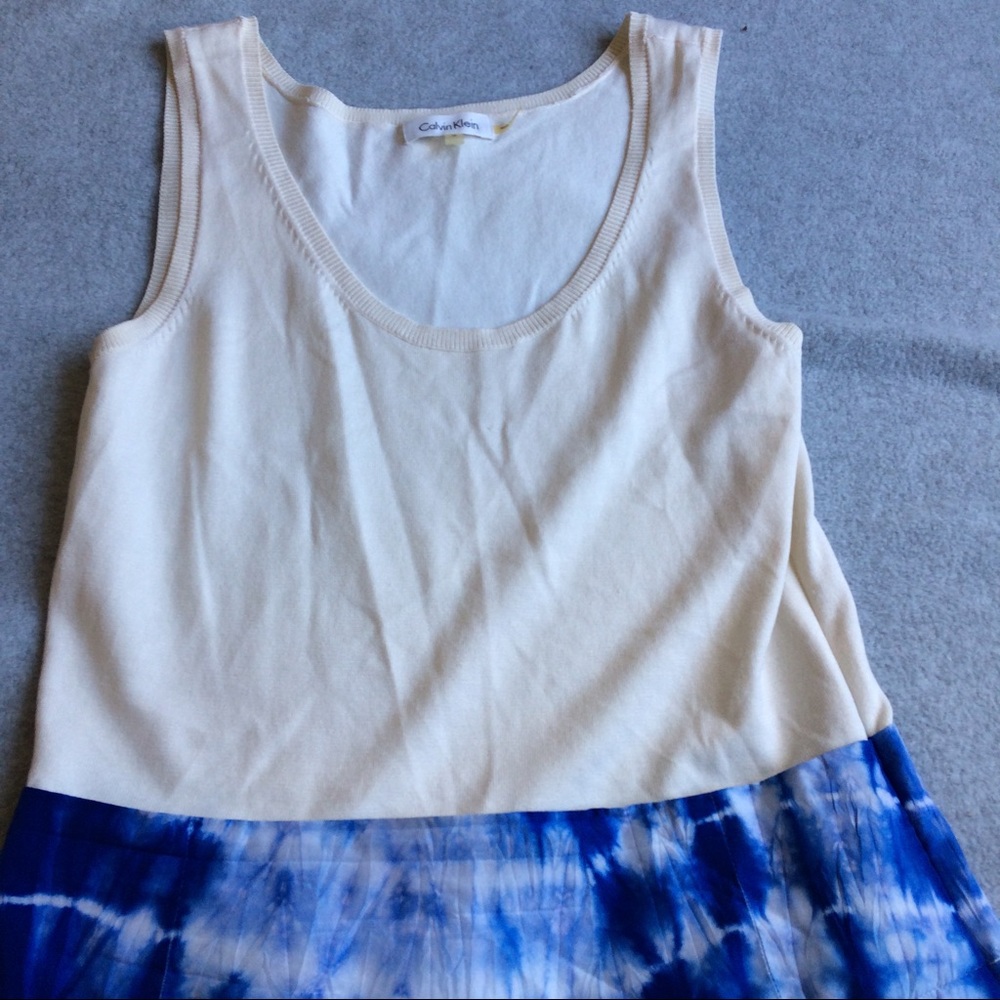 Calvin Klein Dress Blue Tie Dye Silk Sleeveless - Picture 2 of 4