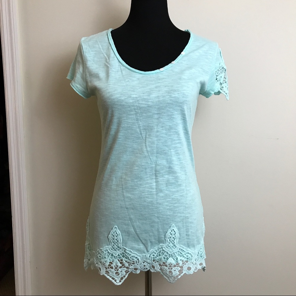 Crochet Lace Short Sleeve Tunic with Button Detail