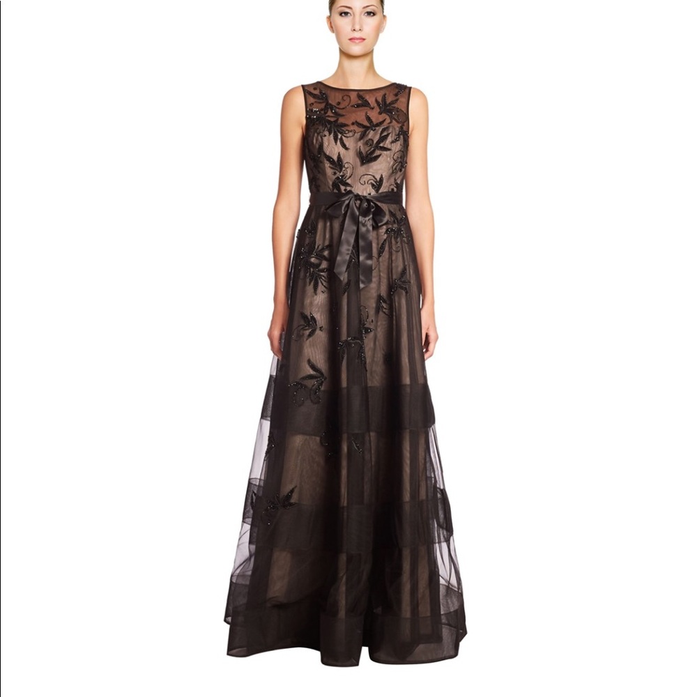 Teri Jon Embellished Floral Appliqué Gown