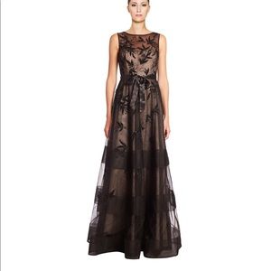 Teri Jon Embellished Floral Appliqué Gown