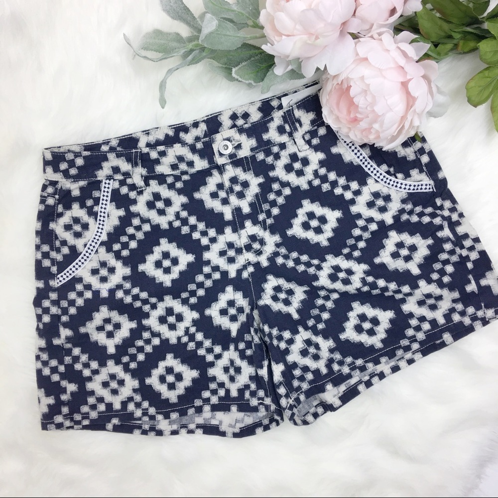 Navy and White Tribal Linen Blend Summer Shorts