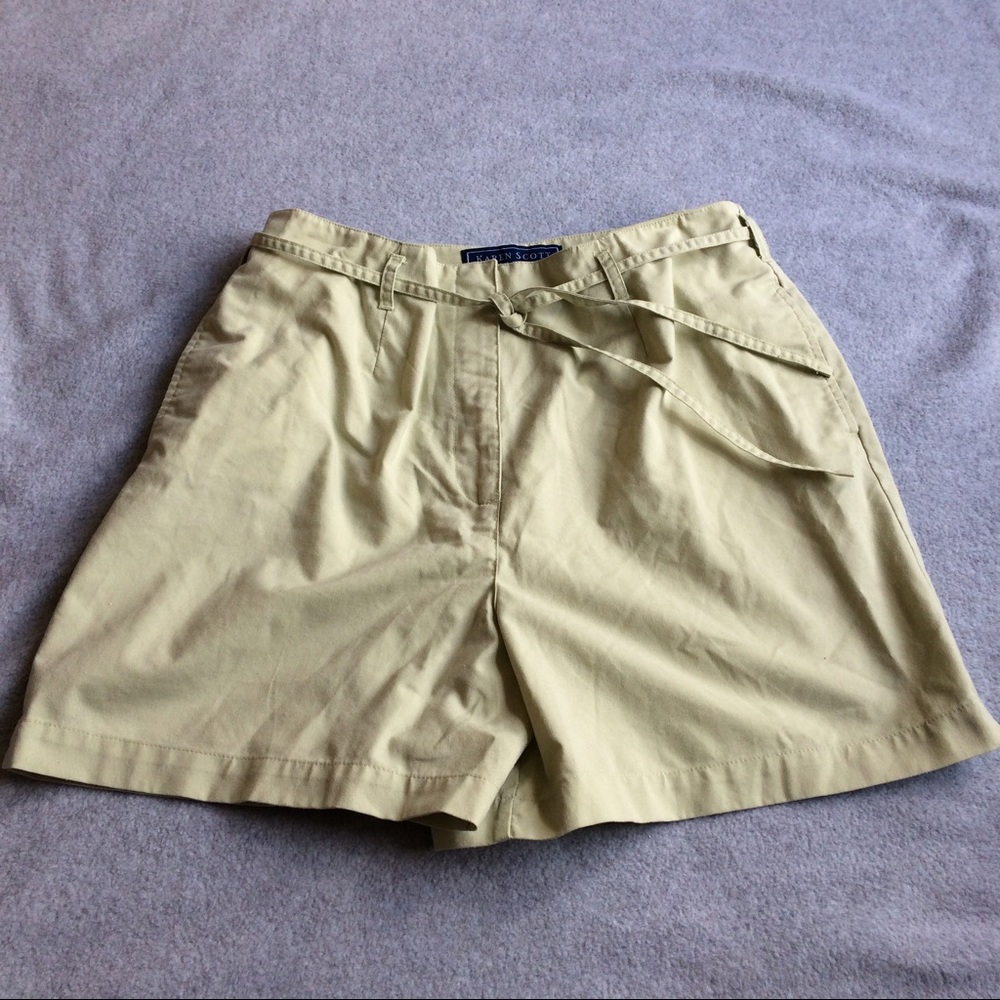 Karen Scott Petite Shorts Green Belted High Waist
