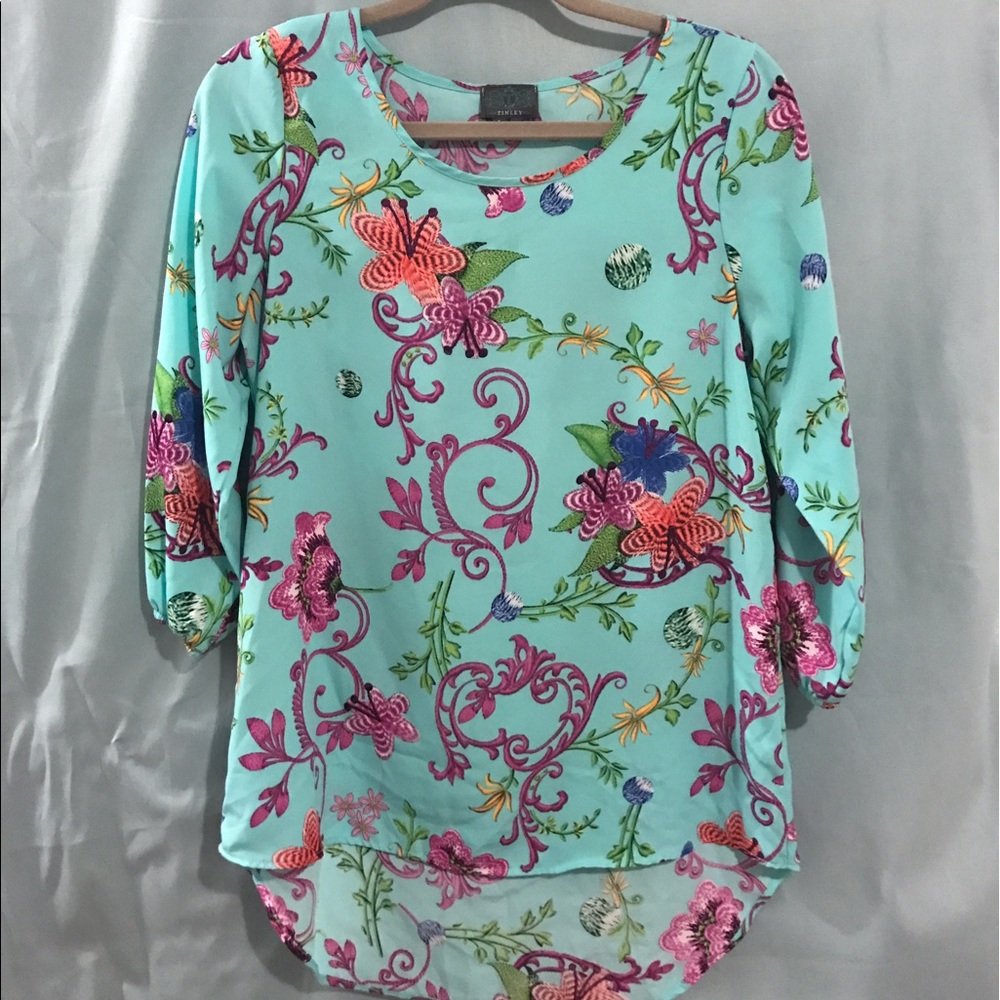 bright floral blouse