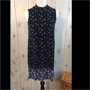 Navy Blue Floral Print Dress Size L NWT