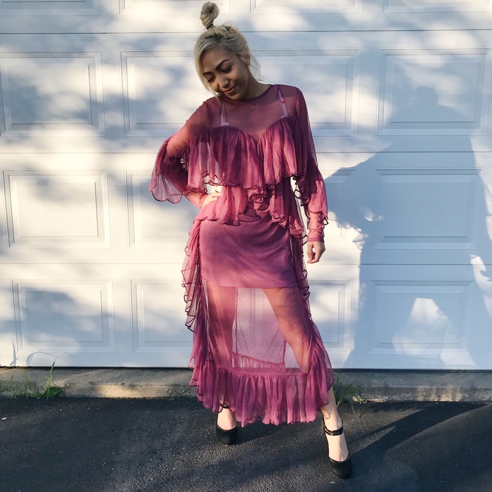 Zendaya mauve ruffle dress
