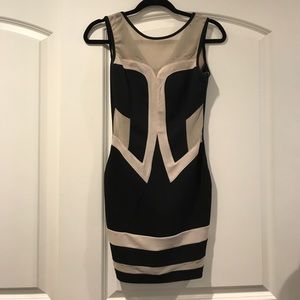 Black and sheer tan bodicon dress