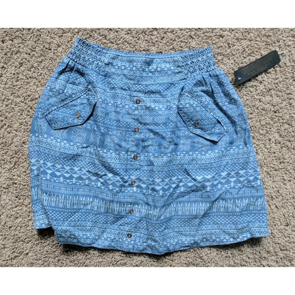 Blue BEBE "Tribal Denim Dirndl Skirt," S (NWT)
