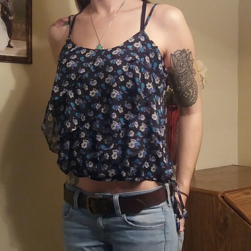 Crop Top Diagonally Ruffled Sheer - Picture 1 of 2