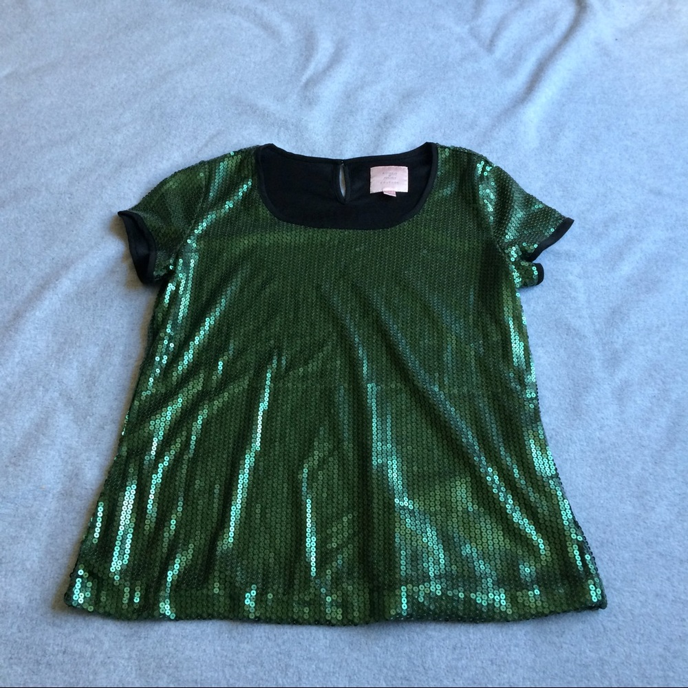Romeo & Juliet Couture Top- Green Sequin Blouse