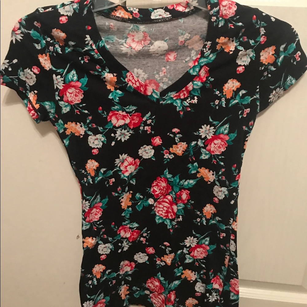 Black floral tee shirt