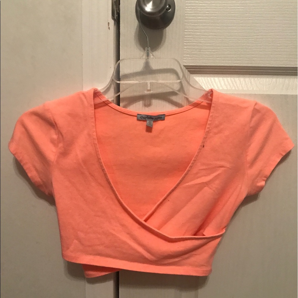 Coral cross cross crop top