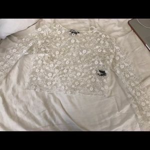 LF white sheer top with flower detail