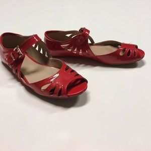 ASOS red strappy peep toe flats / sandals