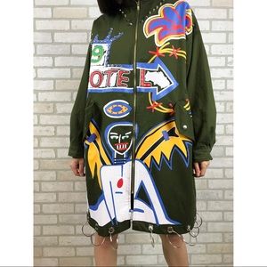 Oversized long graffiti jacket