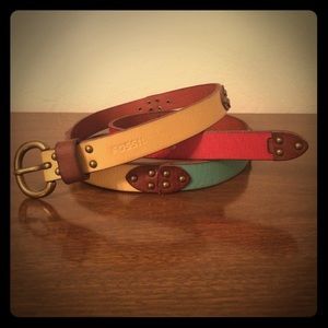 Colorblock Skinny Studded Fossil Belt