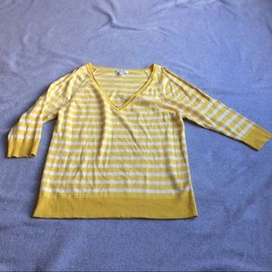 New York & Co Sweater Yellow Striped Cold Shoulder