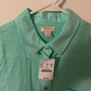 NWT J Crew Sea Foam Green Gingham Button Up