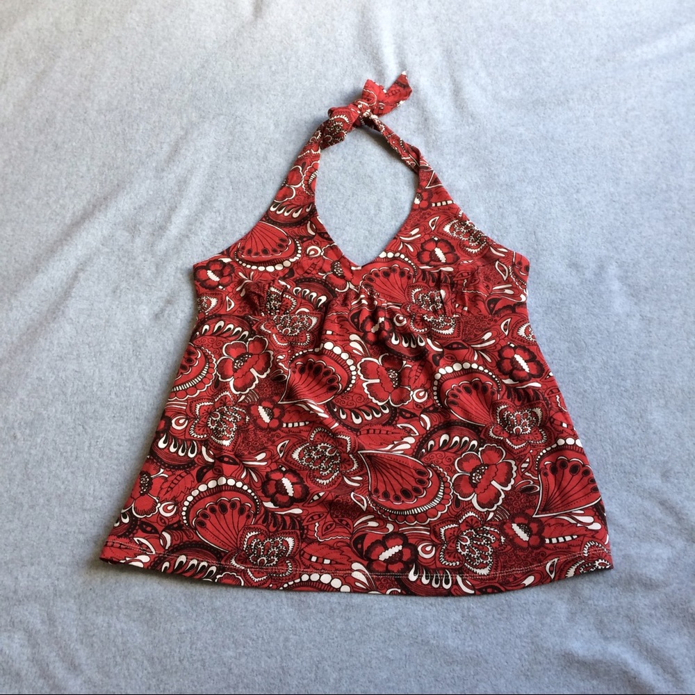 Ann Taylor LOFT Petites Red Paisley Floral Halter