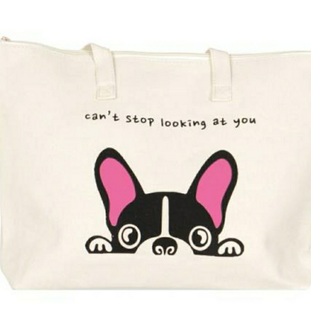 Canvas shoulder bag "can't stop looking at you" - Picture 2 of 7