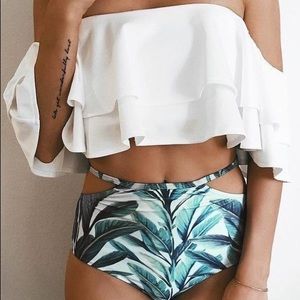 High-Waisted Off-the-Shoulder Floral Swimsuit NWOT