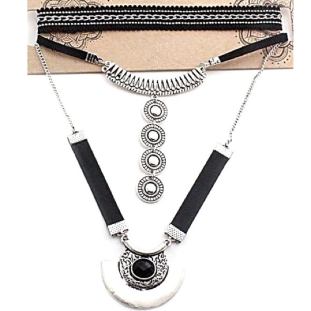 TRIBAL PRECIOUS STONE CHOKER NECKLACE SET