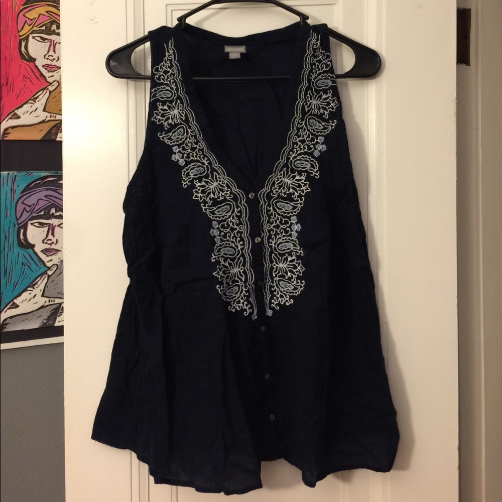 Navy top with knit detail