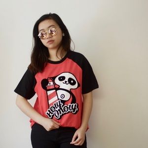 Holy Moly Panda Bear Black and Red Baseball Tee