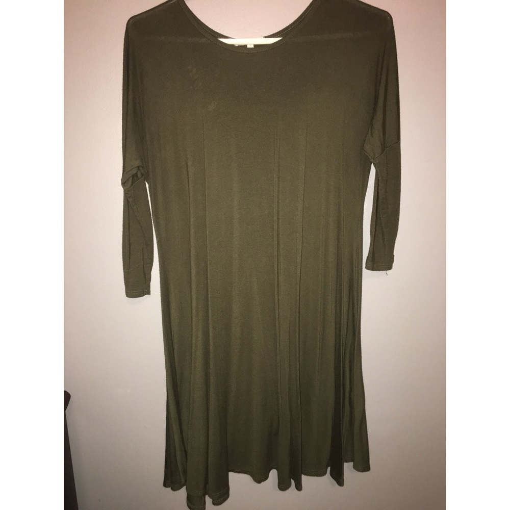 Olive Green Quarter Length T-Shirt (swing) Dress