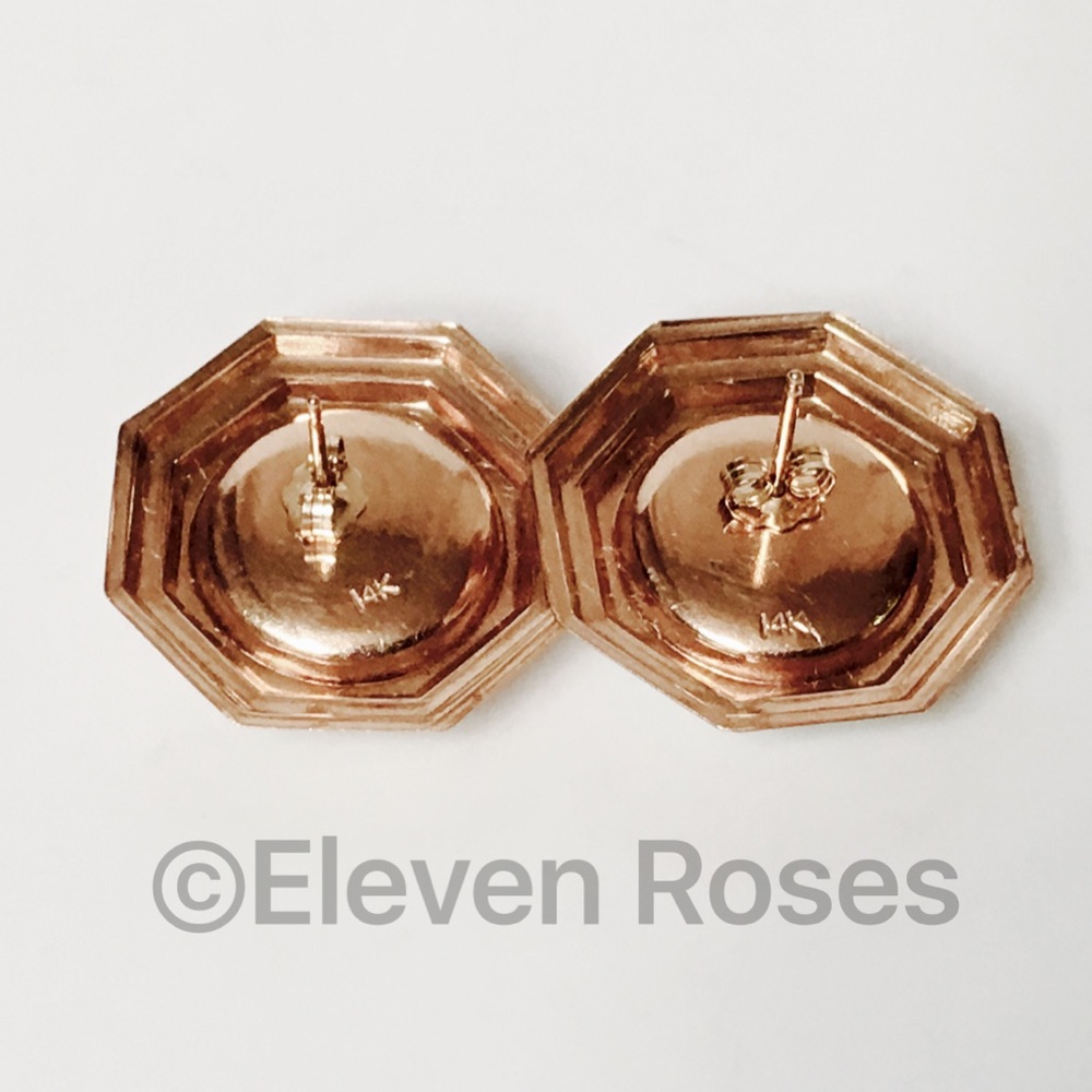 Large 14k Gold Octagon Pearl Statement Earrings - Picture 4 of 6