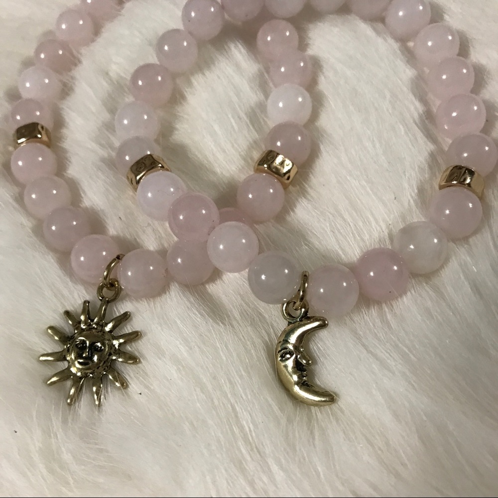 Handmade 2pc Set Of Rose Quartz Sun And Moon - Picture 2 of 4