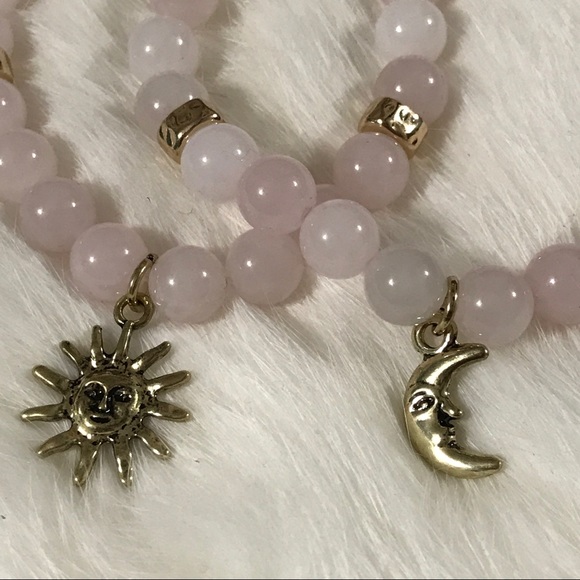 Handmade 2pc Set Of Rose Quartz Sun And Moon - Picture 3 of 4