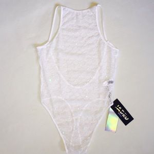 NWT•White Mesh Mermaid Sequined Bodysuit