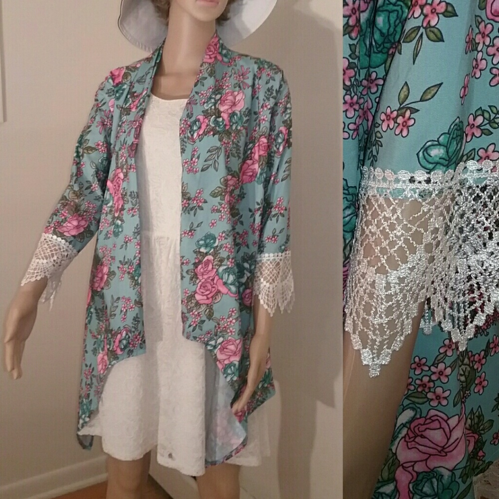 💎SALE💎GeRuiSi Boho Floral and Lace Kimono