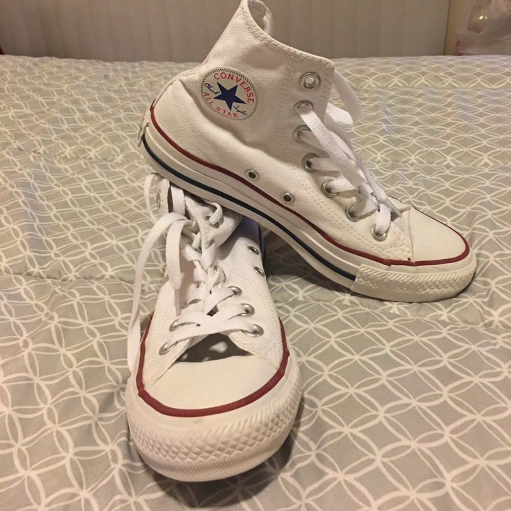 All white high top converse