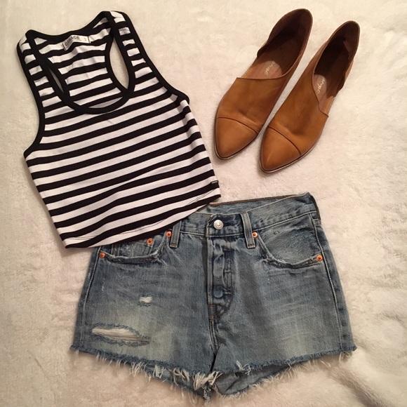 Garage Tops - Black and White Stripes Halter Tank Cropped Top