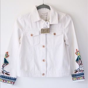 Zara Girl White Embroidered Jacket Size 11/12