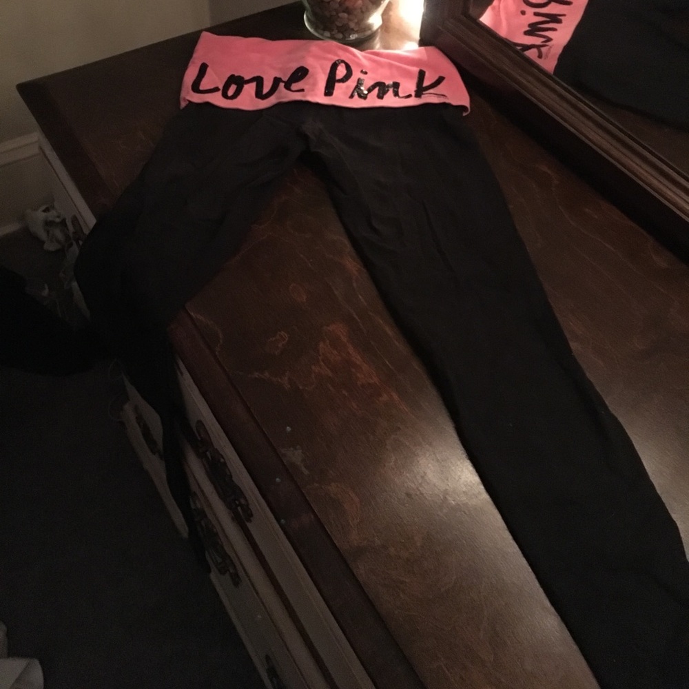 Black sequined Pink yoga pants with coral pink