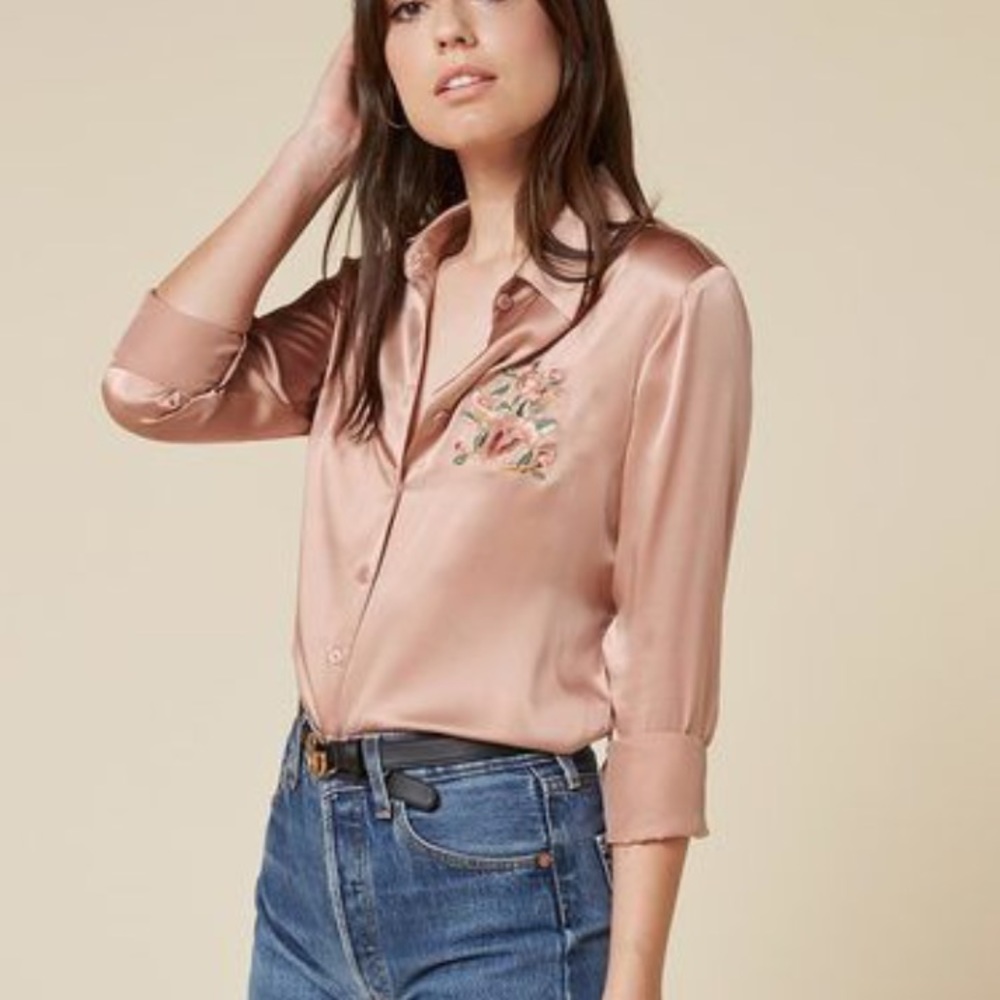 NWOT silk embroidered button up