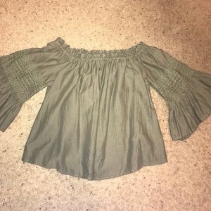 Army green boho off the shoulder top