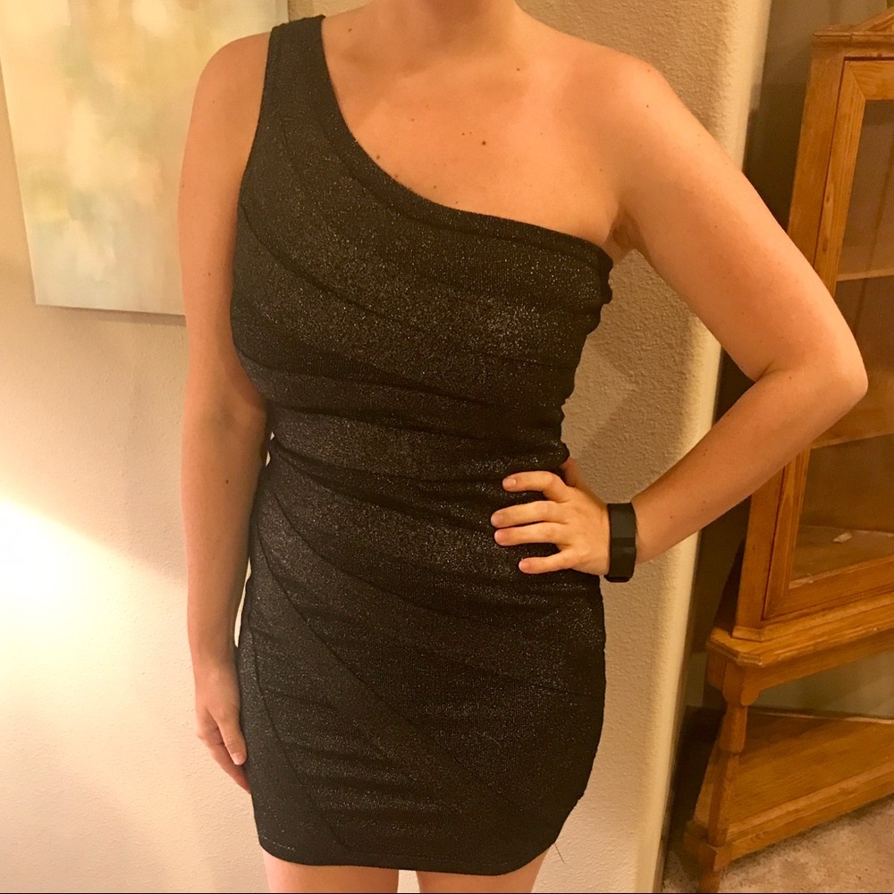 Black and Gold One Shoulder Dress