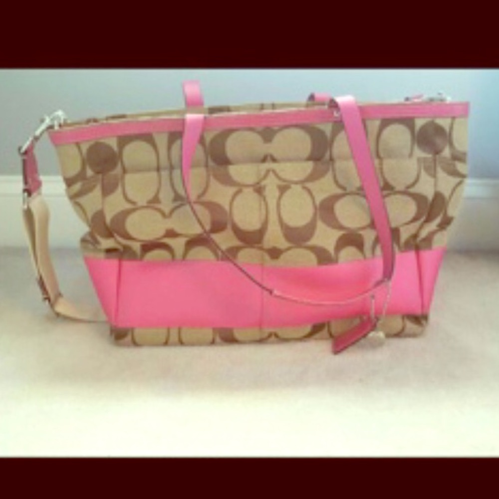 COACH SIGNATURE STRIPE LARGE TOTE/DIAPER BAG