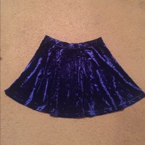 Blue crushed velvet skater skirt
